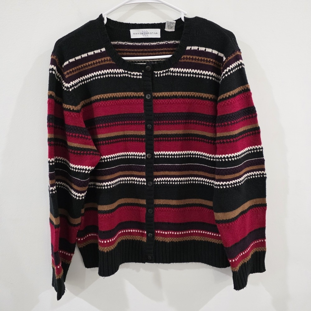 Marisa Christina Womens Button Up Cardigan Size XL Striped Boho